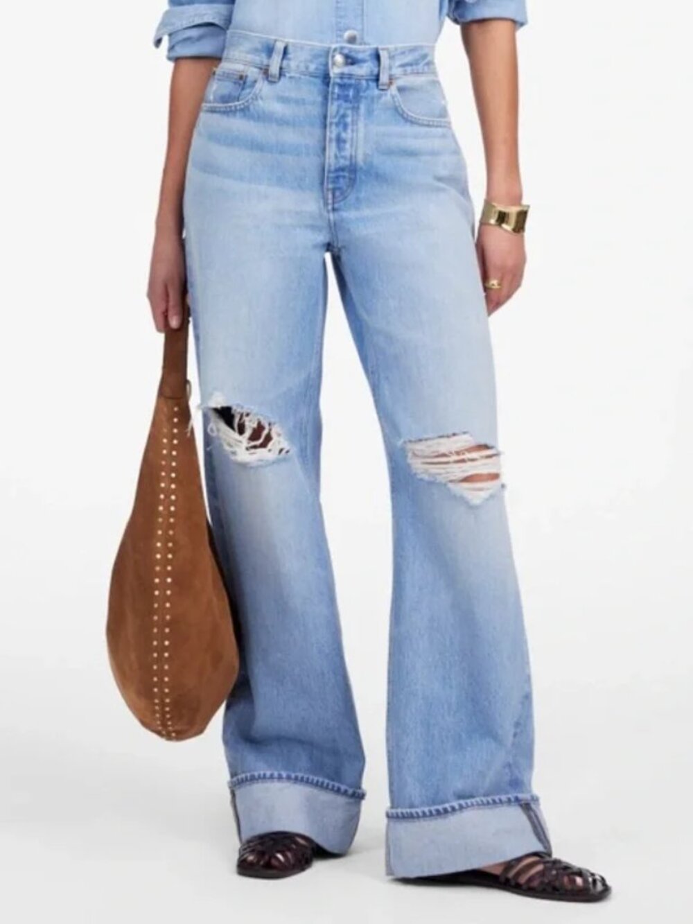 NEW NWOT MADEWELL LOW-SLUNG BAGGY JEANS RIGID DENIM KNEE RIP CUFFED BOYFRIEND 26